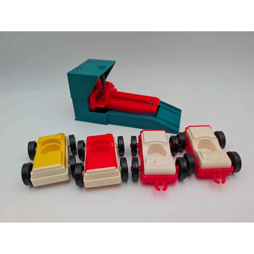 Fisher Price Little People Garage Car Lift 930 Lot Red Yellow Vintage Tow
